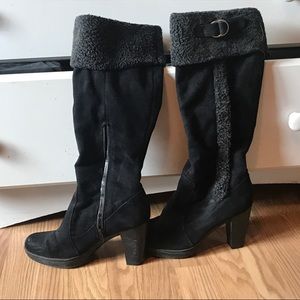 Black suede heeled boots